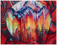 Fire Dance - commissioned work - wall hanging - fused & laminated - 1m x 1m