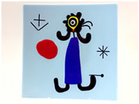 Miro Dance - bullseye glass - glass picture - 34cm x 34cm